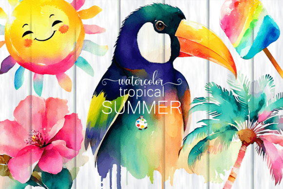 Download Watercolor Tropical Summer Illustrations - Summer illustrations Collection